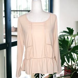 Harlowe & Graham Long Sleeve Tiered Ruffle Hi-Low Top Pink Small